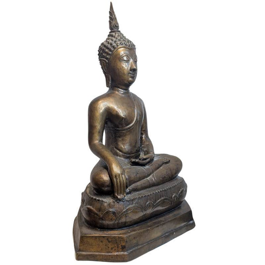 19th Century Thai Bronze Buddha in Bhumisparsha Mudra – three-quarter front view