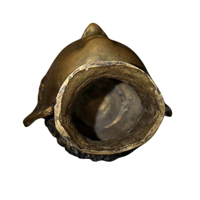 Antique Gilt Buddha Head – Bronze, 12 cm – close view of the lower section