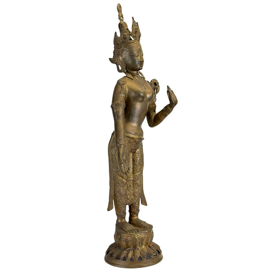 Antique Nepalese Green Tara – Gilt Bronze, 19th Century, 78 cm – three-quarter front view