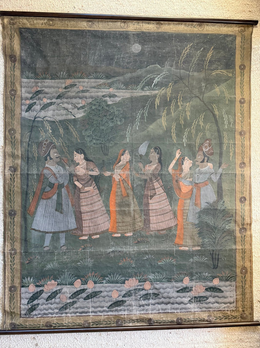 Large antique Pichwai painting of Krishna and Gopis, Rajasthan, late 19th century