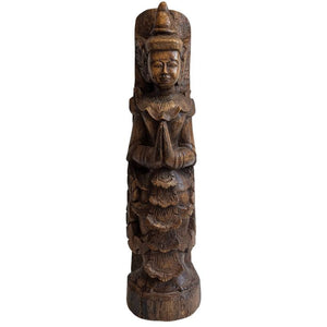 Birmese Nat-figuur Thagyamin – Houten tempelbeeld, 19e eeuw