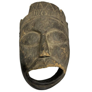 Antiek Muurdecoratie Afrikaans houten masker met open mond en rituele uitstraling
