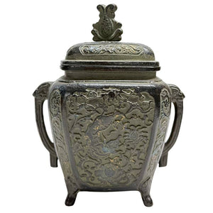 Antieke Japanse Bronzen Koro Wierookbrander met Drakenreliëf - Meiji Periode Altar Censer