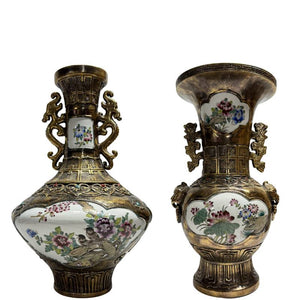 Chinese Vazen Set – Metaal met Porseleinen Panelen – Lot 469