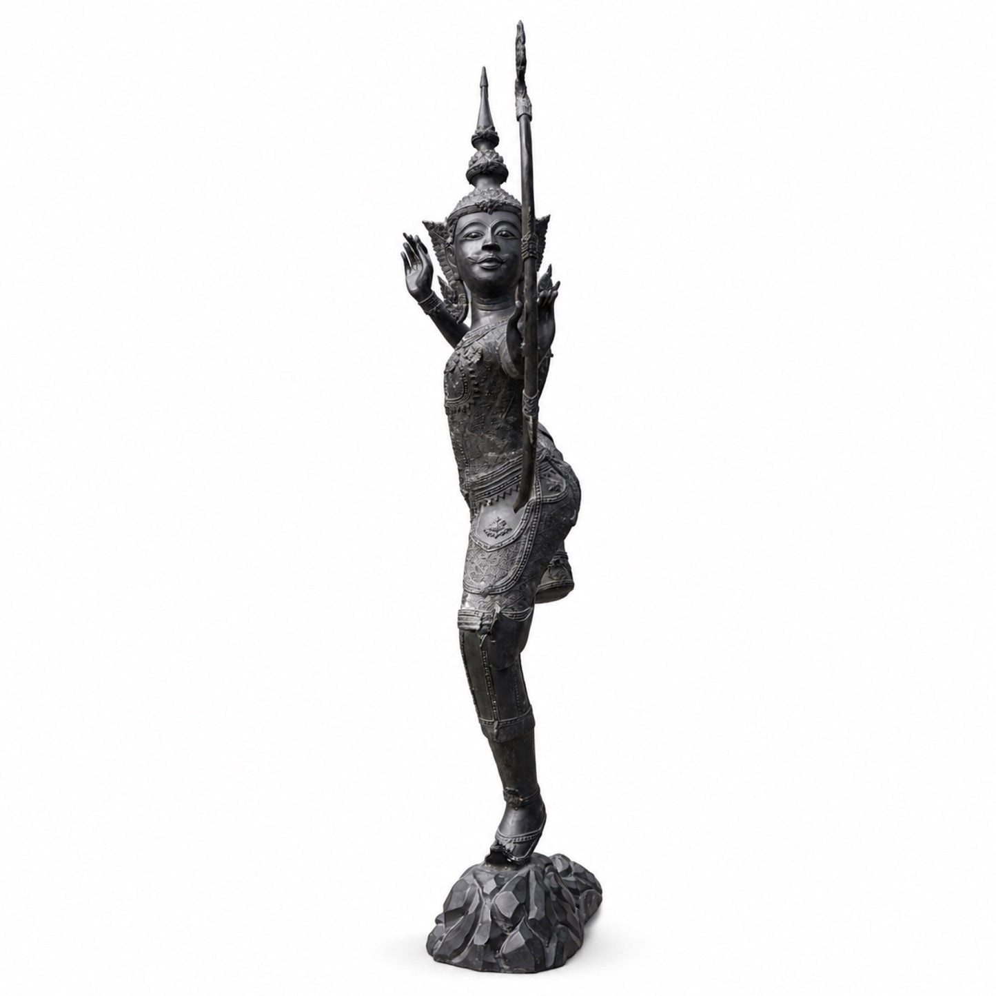 Bronzen Ramakien figuur Phra Ram – detail kroon en oorornamenten