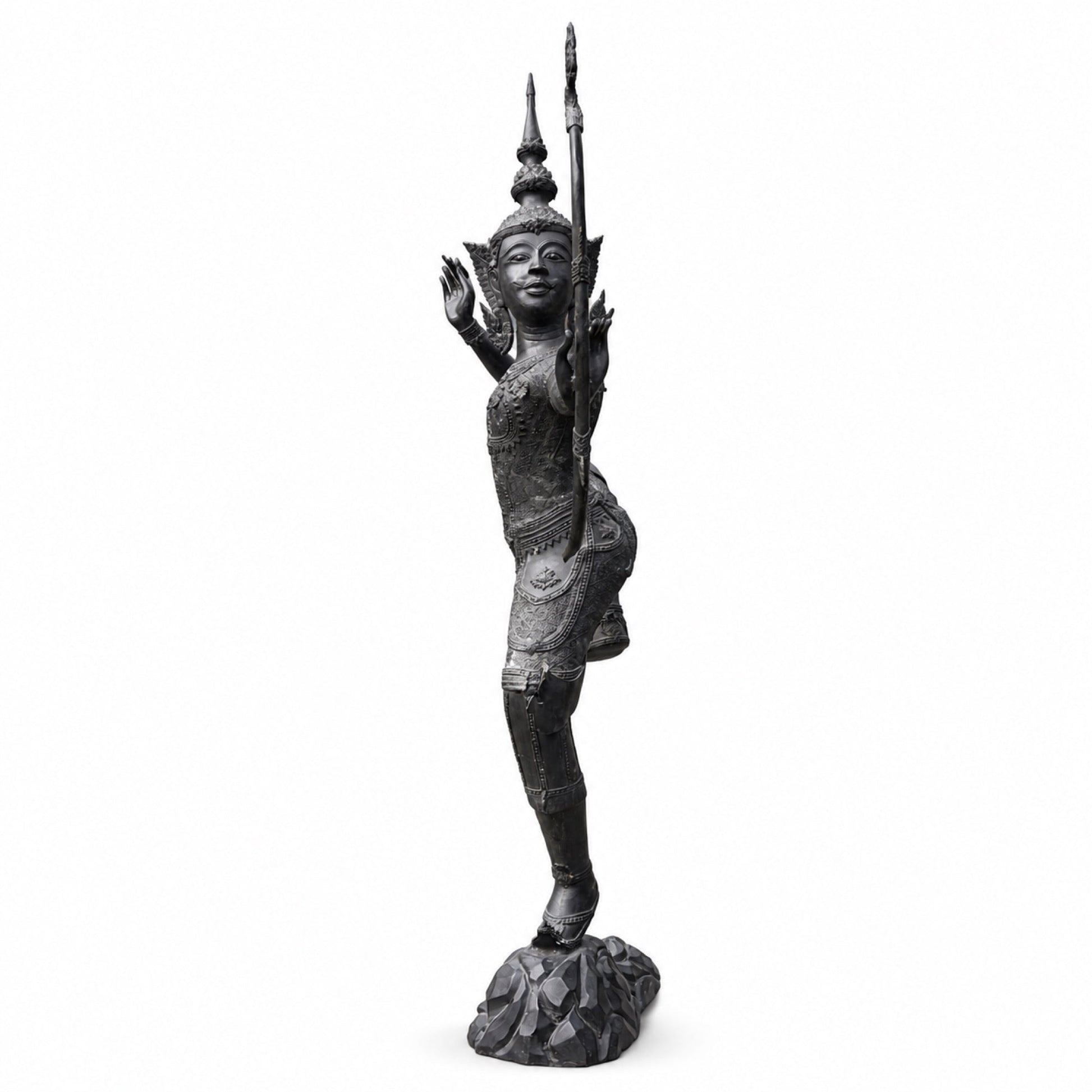 Bronzen Ramakien figuur Phra Ram – detail kroon en oorornamenten