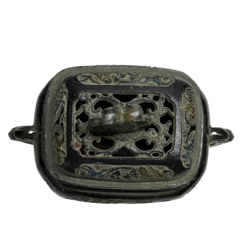 Antieke Japanse Bronzen Koro Wierookbrander met Drakenreliëf - Meiji Periode Altar Censer