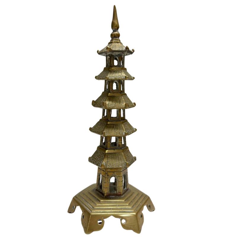 Chinese Bronzen Altaarset met  Medicijn Boeddha en Tweeling Pagode Torens - 3-Delig