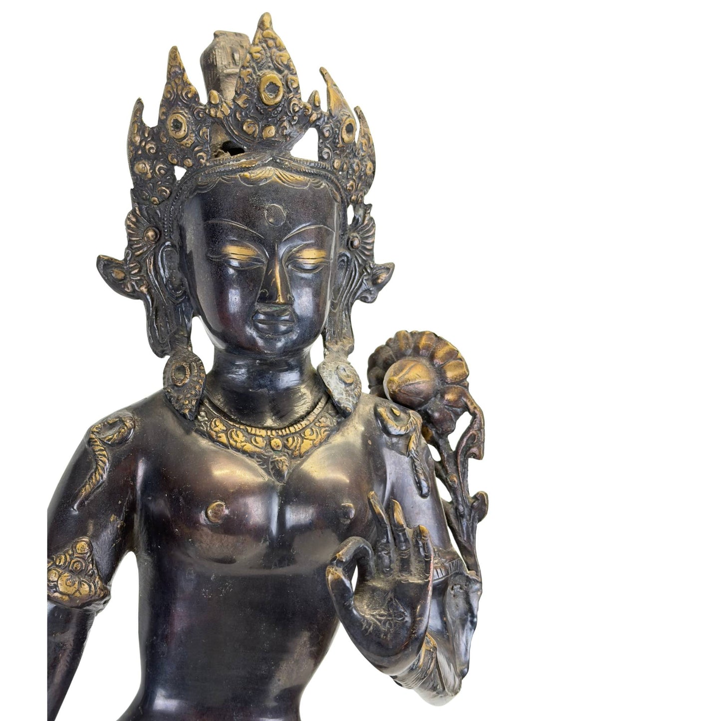 Antieke Nepalese Bronzen Groene Tara – Newar Kunst – Kathmandu-vallei – 19e Eeuw – 68,5 cm