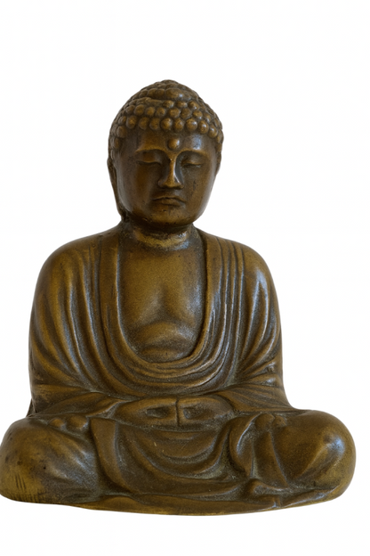 Front view of 16th–17th-century Japanese solid bronze Buddha in seated meditation