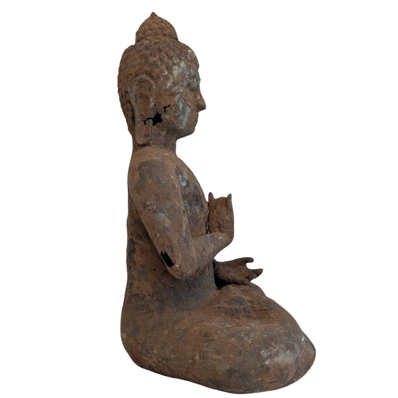 Naturally aged patina on the Burmese bronze surface