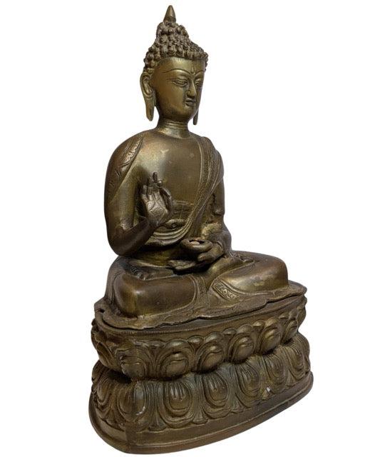 17th–18th Century Tibetan Fire-Gilt Bronze Buddha – left-side view