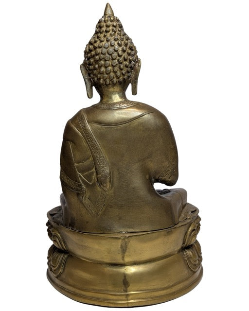17th–18th Century Tibetan Fire-Gilt Bronze Buddha – right three-quarter rear view