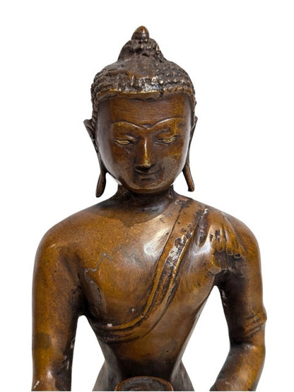 Natural brown patina on the 17th-century bronze surface
