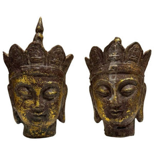 Pair of 18th–19th Century Chinese Gilt Iron Ksitigarbha Heads