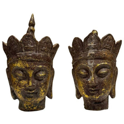 Matched pair of 18th–19th-century Chinese Ksitigarbha heads