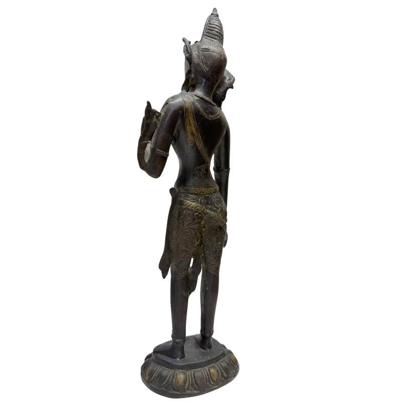 Rear three-quarter view of Himalayan standing Tara on a lotus pedestal