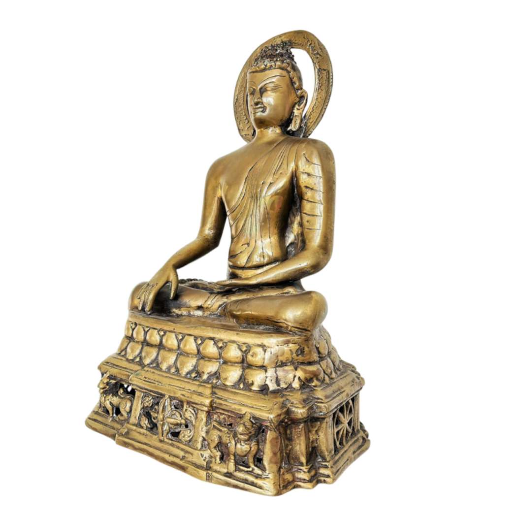 Original gilding and devotional wear on the Kashmir-Himalayan Buddha