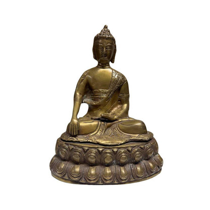 Complete Sino-Tibetan fire-gilt bronze Buddha, 23.5 cm high