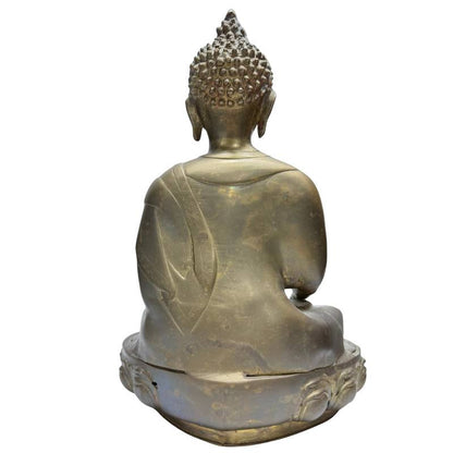 Rear view of Tibetan fire-gilt bronze Buddha and lotus base