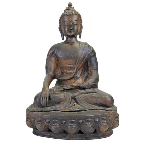 18th-century Ladakh Shakyamuni Buddha in fire-gilded bronze, study view 01