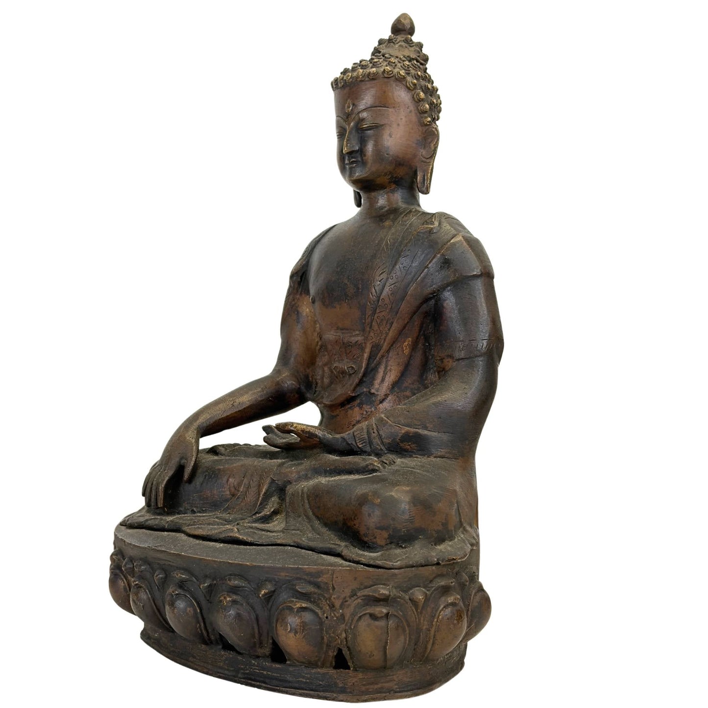 Antique fire-gilded Ladakh Buddha representing Shakyamuni, study view 08