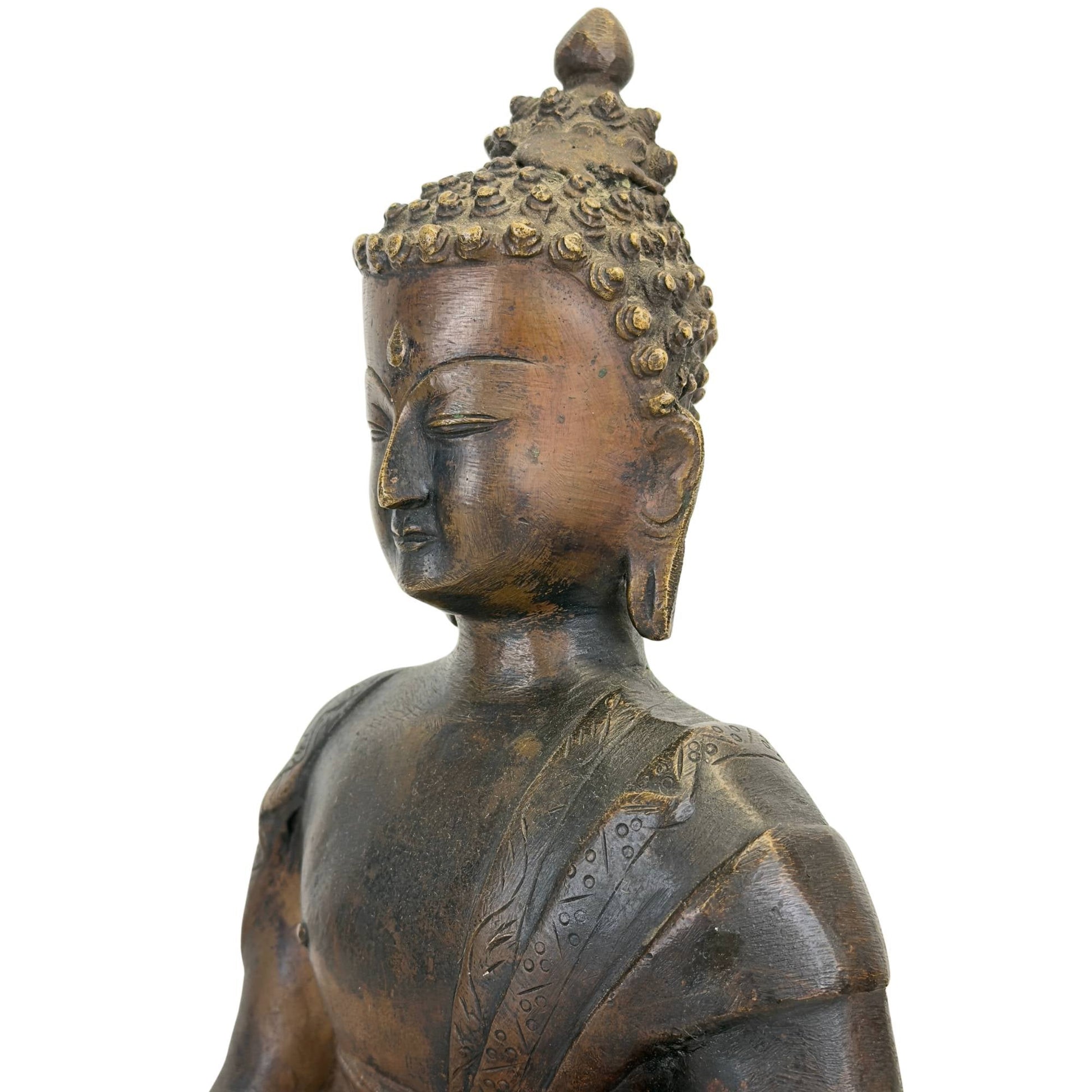 Ladakh Shakyamuni Buddha in gilt bronze with historic surface, study view 09