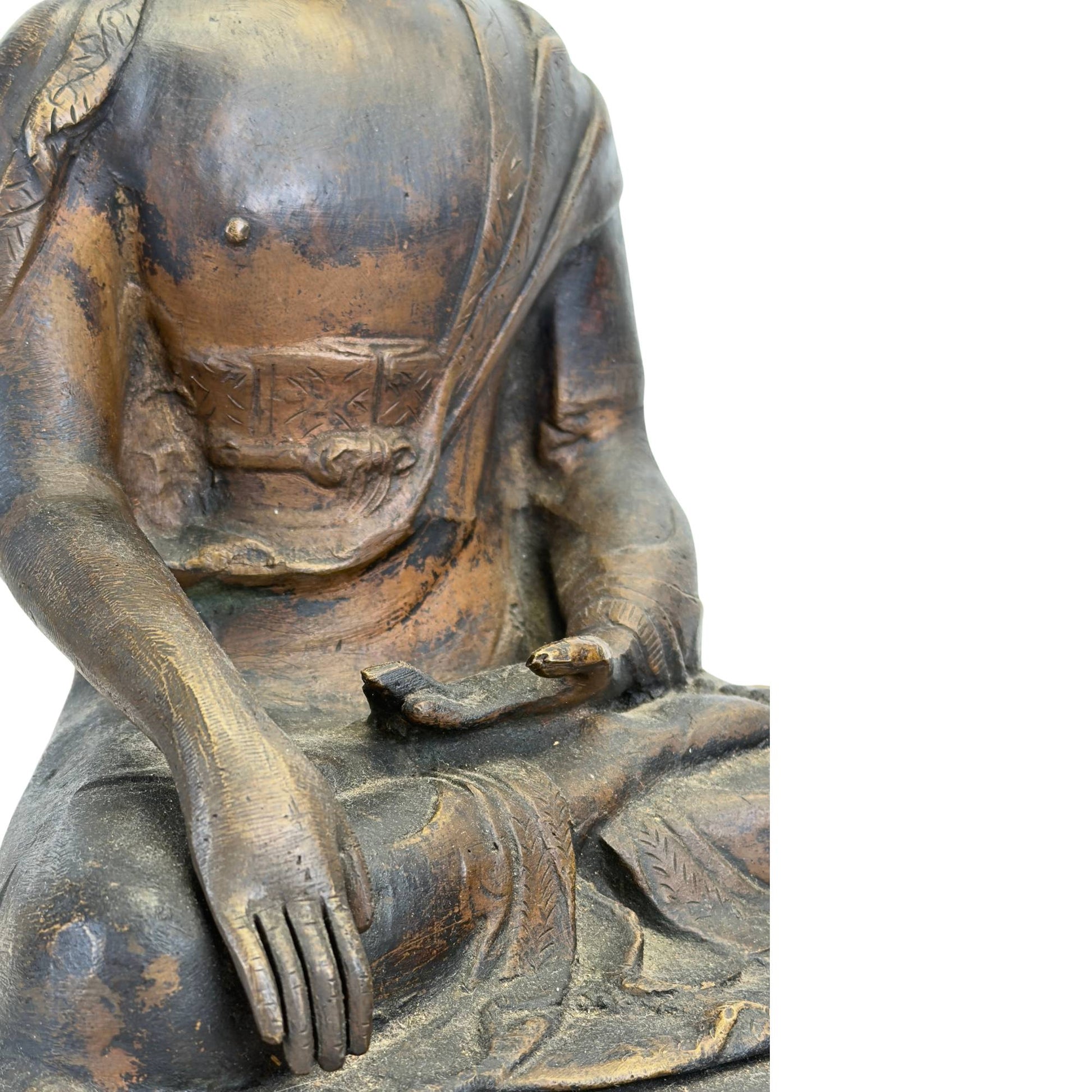 Antique Ladakh Buddha depicting Shakyamuni in gilt bronze, study view 12
