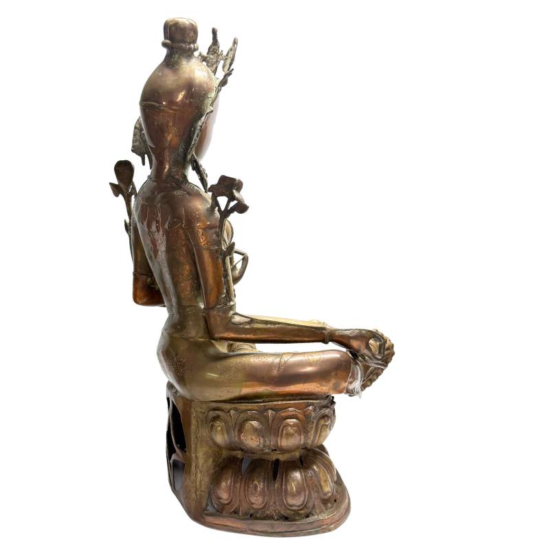 Rear angle of Tibetan Green Tara with lotus stems and openwork base