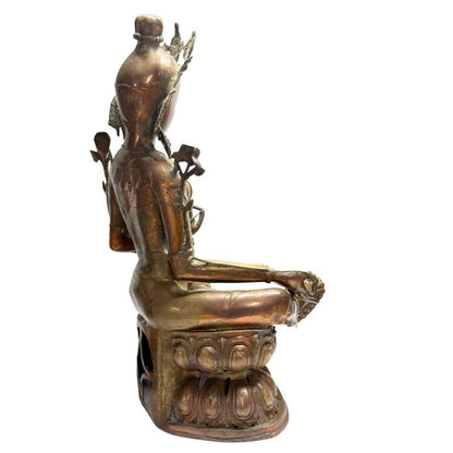Rear angle of Tibetan Green Tara with lotus stems and openwork base