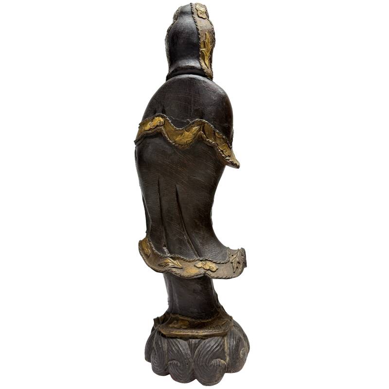 Standing Guanyin hand-carved from a single wood block