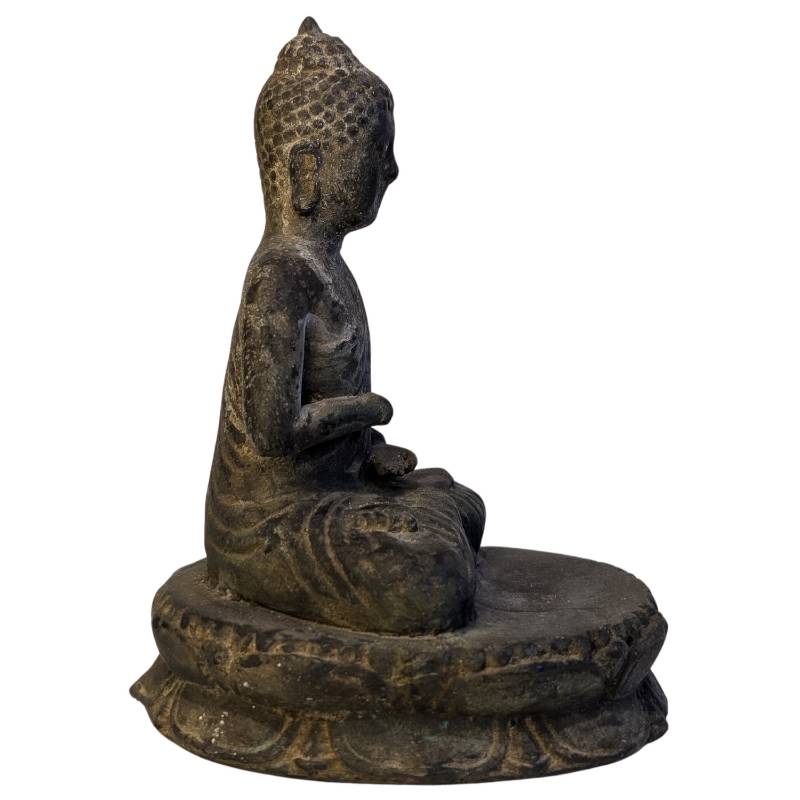Seated Cambodian bronze Buddha with earth-touching right hand