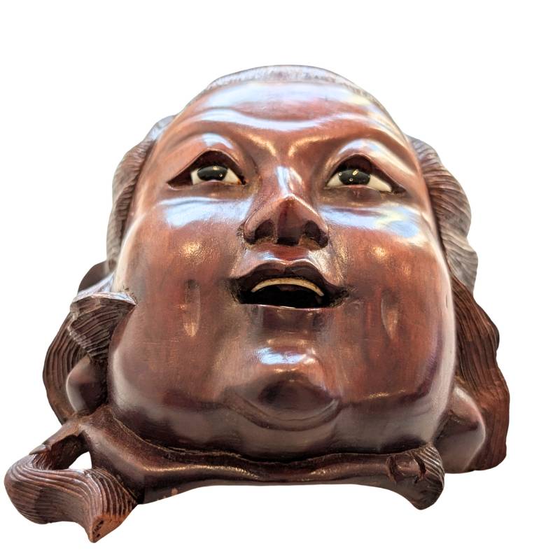Chinese carved wooden Guanyin head with an aged surface