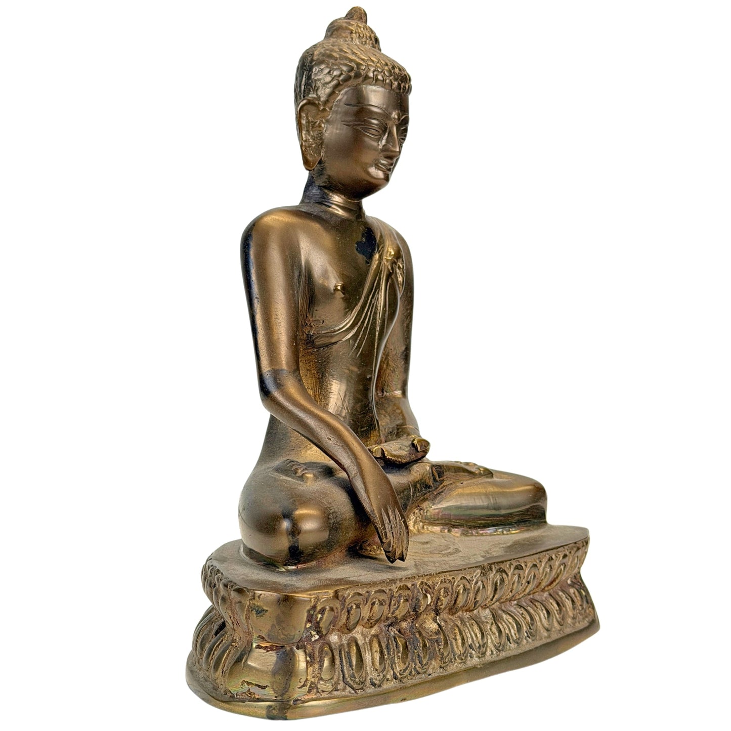 19th-century Himalayan seated Buddha in bronze on a double lotus base