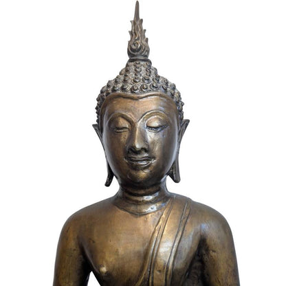 19th Century Thai Bronze Buddha in Bhumisparsha Mudra – close view of the upper section