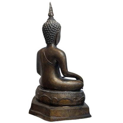 19th Century Thai Bronze Buddha in Bhumisparsha Mudra – left three-quarter rear view