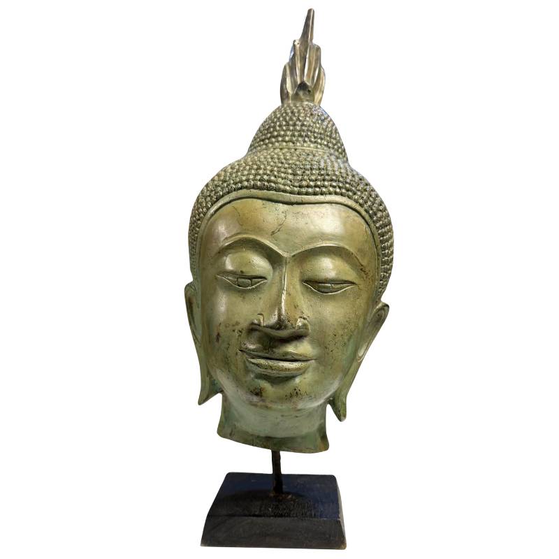 Groot Thais bronzen Boeddhahoofd 39cm Sukhothai stijl brons