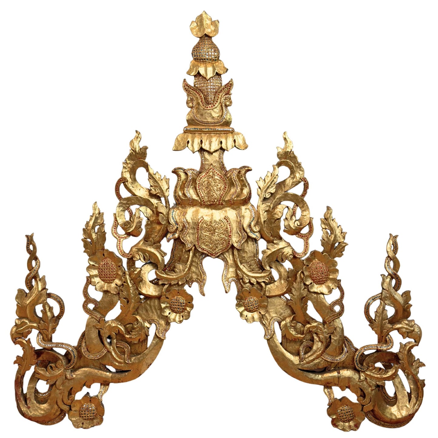 Monumentaal Birmaans Tempelfronton Ensemble (5-delig, ca. 200 cm hoog) – Mandalay-stijl (ca. 1900)
