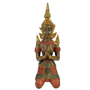 Thaise Thepanom Tempelwachter Beeld – Verguld en Polychroom – Knielende Devote Figuur