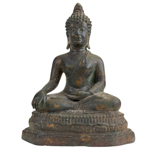 Antiek Ayutthaya Boeddhabeeld in Bhumisparsha Mudra – 17e/18e Eeuw – Museaal Brons