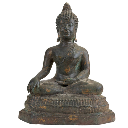 Antiek Ayutthaya Boeddhabeeld in Bhumisparsha Mudra – 17e/18e Eeuw – Museaal Brons
