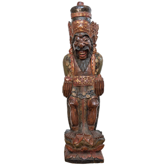 Vintage Balinees Houtsnijwerk – Rishi met Kamandalu – Polychroom – 52 cm