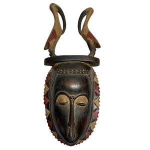 51 cm Antiek Houten Baule Masker met Dubbele Vogel | Exclusieve Muurkunst | Ivoorkust