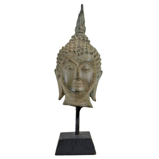 Antiek Thais bronzen Boeddhahoofd op zwarte sokkel kopen bij 1stbuddha