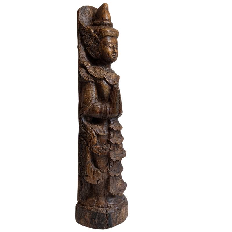 Antiek Birmese Thagyamin tempelbeeld uit hout
