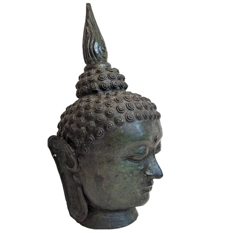 Thais bronzen Boeddhahoofd met ushnisha
