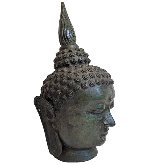 Thais bronzen Boeddhahoofd met ushnisha
