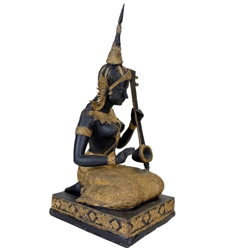 Bronzen Thaise muzikant tempelfiguur
