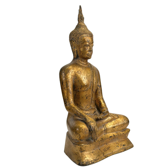 Antiek Thais Boeddhabeeld in Bhumisparsha Mudra - 18e/19e Eeuwse Rattanakosin-stijl - Gilded Brons