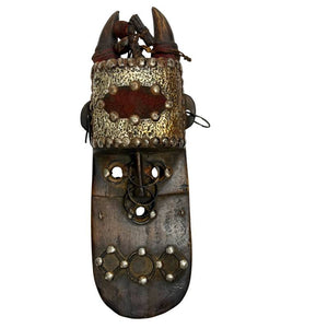 31 cm Antiek Houten Marka Masker Messing | Exclusieve Muurkunst | 500g